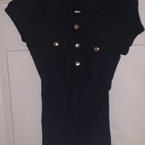 black romper. middle area cut out w tied knot